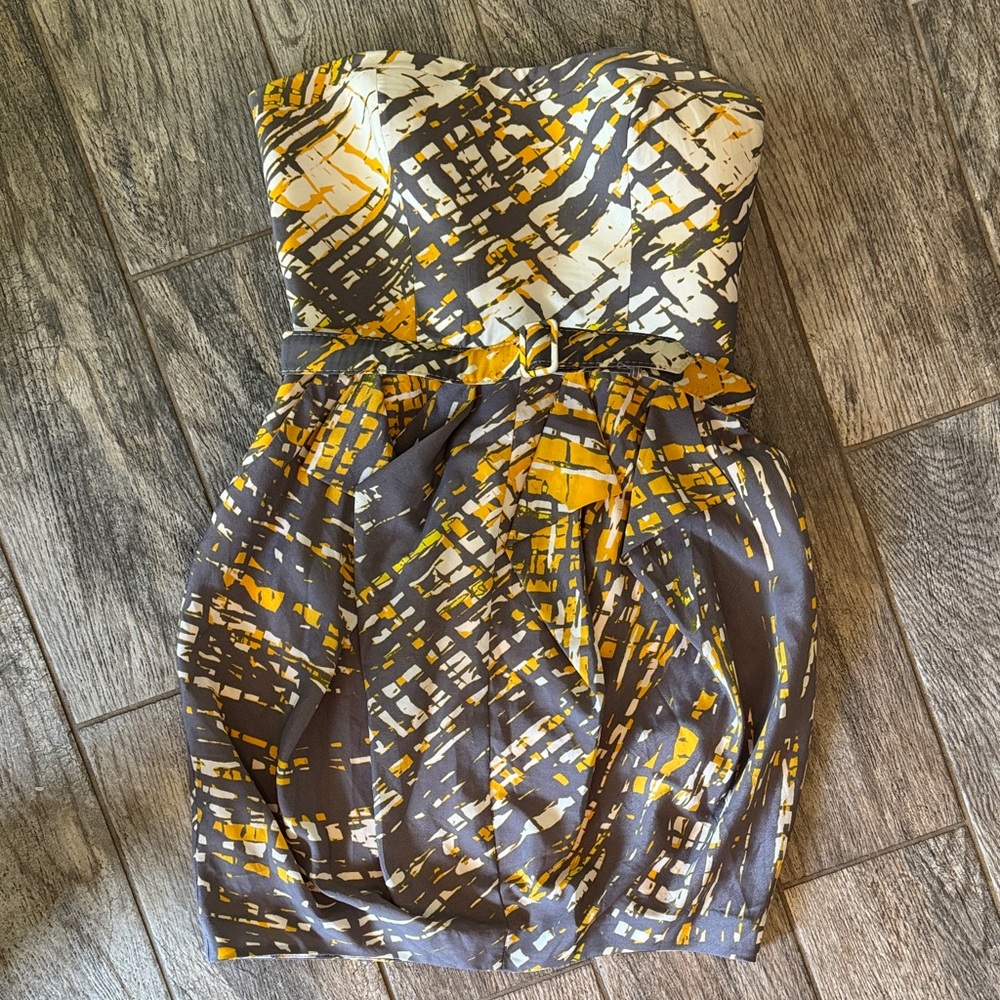 Jessica Simpson Strapless Dress in Yellow and Gray